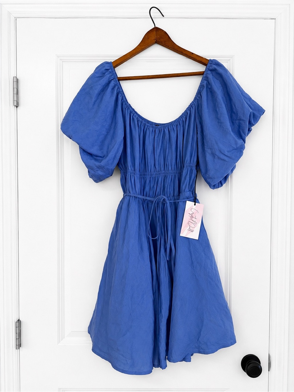 Crystal Doll NWT Blue Puff Sleeve Mini Dress Large Cottagecore Fit & Flare